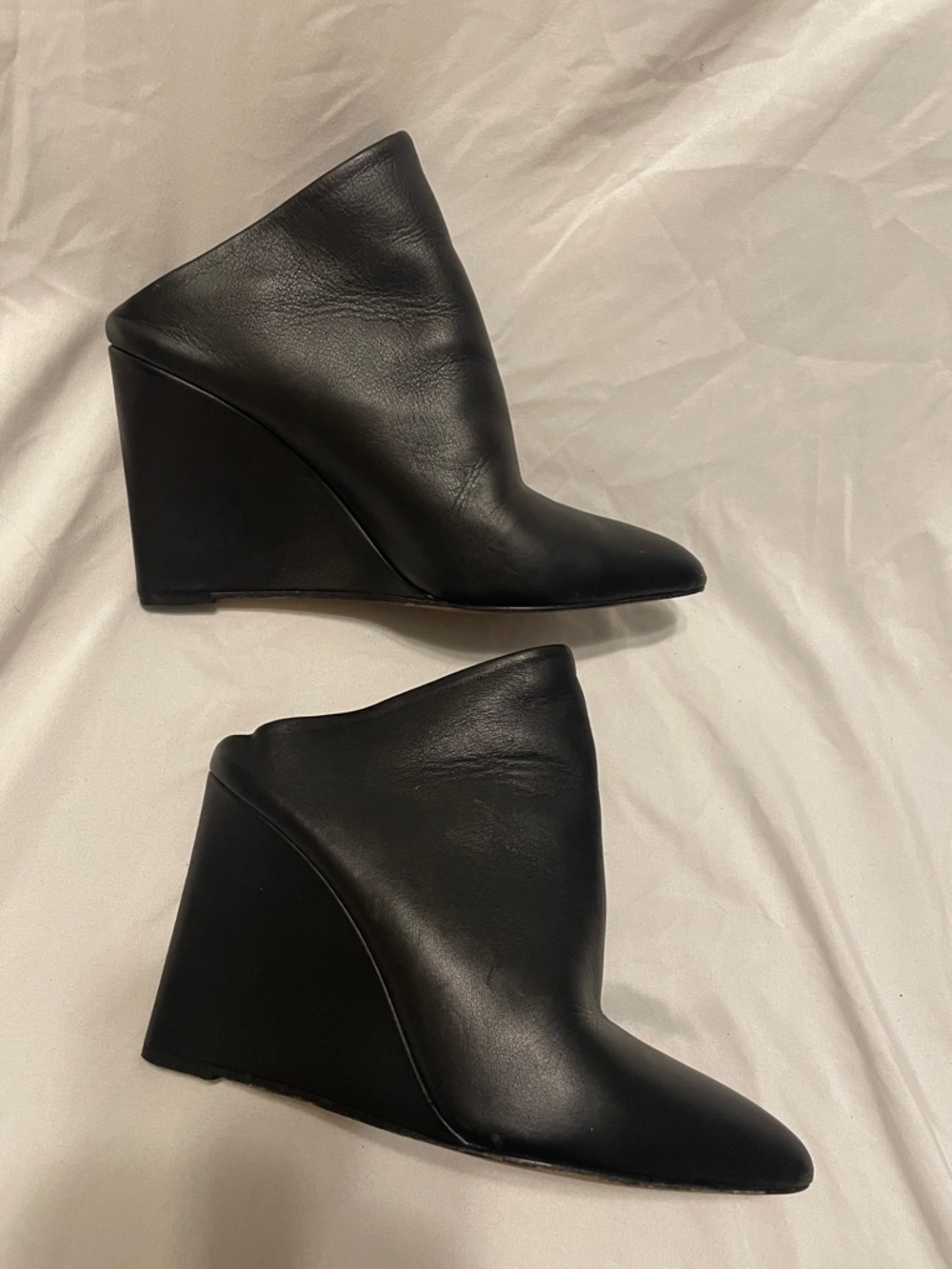 Vince Black Leather Pointed-Toe Wedge Ankle Boots